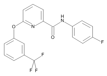 2-Pyridinecarboxamide, N-(4-fluorophenyl)-6-[3-(trifluoromethyl)phenoxy]- (9CI, ACI), N-(4-Fluorophenyl)-6-[3-(trifluoromethyl)phenoxy]-2-pyridinecarboxamide (ACI), AC 900001, N-(4-Fluorophenyl)-2-[(3-trifluoromethylphenyl)oxy]pyridine-6-carboxamide, Pico