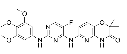 6-[[5-Fluoro-2-[(3,4,5-trimethoxyphenyl)amino]-4-pyrimidinyl]amino]-2,2-dimethyl-2H-pyrido[3,2-b]-1,4-oxazin-3(4H)-one, N4-(2,2-dimethyl-3-oxo-4H-pyrid[1,4]oxazin-6-yl)-5-fluoro-N2-(3,4,5-trimethoxyphenyl)-2,4-pyrimidinediamine, R 406 (free base), Tamatin