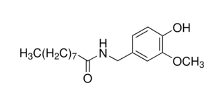 Capsaicin synthetic, N-(4-Hydroxy-3-methoxybenzyl)nonanamide, N-Vanillylpelargonamide, Nonanoic acid vanillylamide,